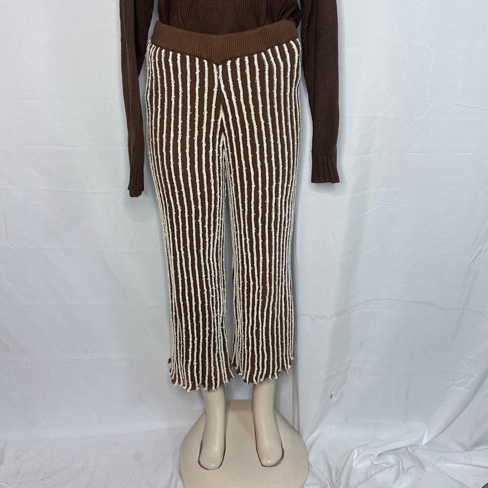 Free Market Flying Tomato Knit Stripe Pants Style Flare Brown Cream L